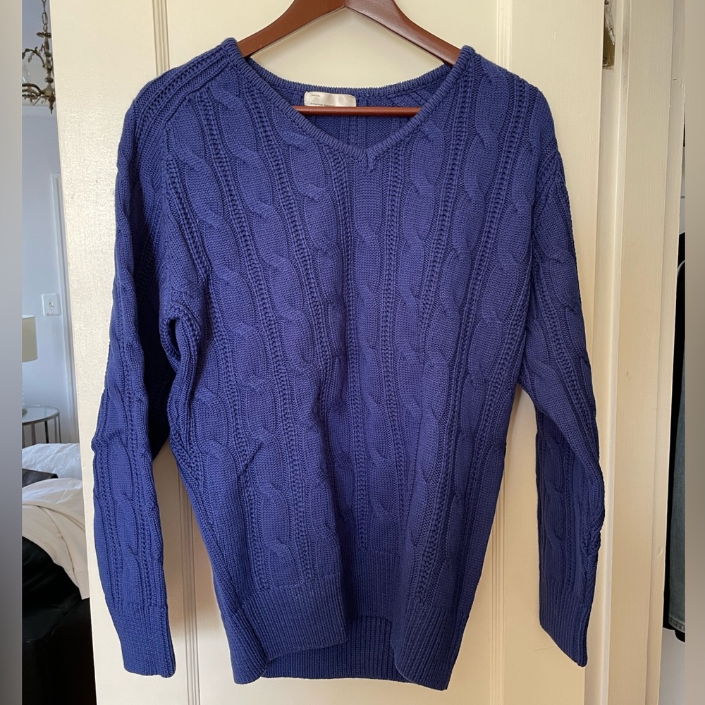 Blue Wool V-Neck Sweater